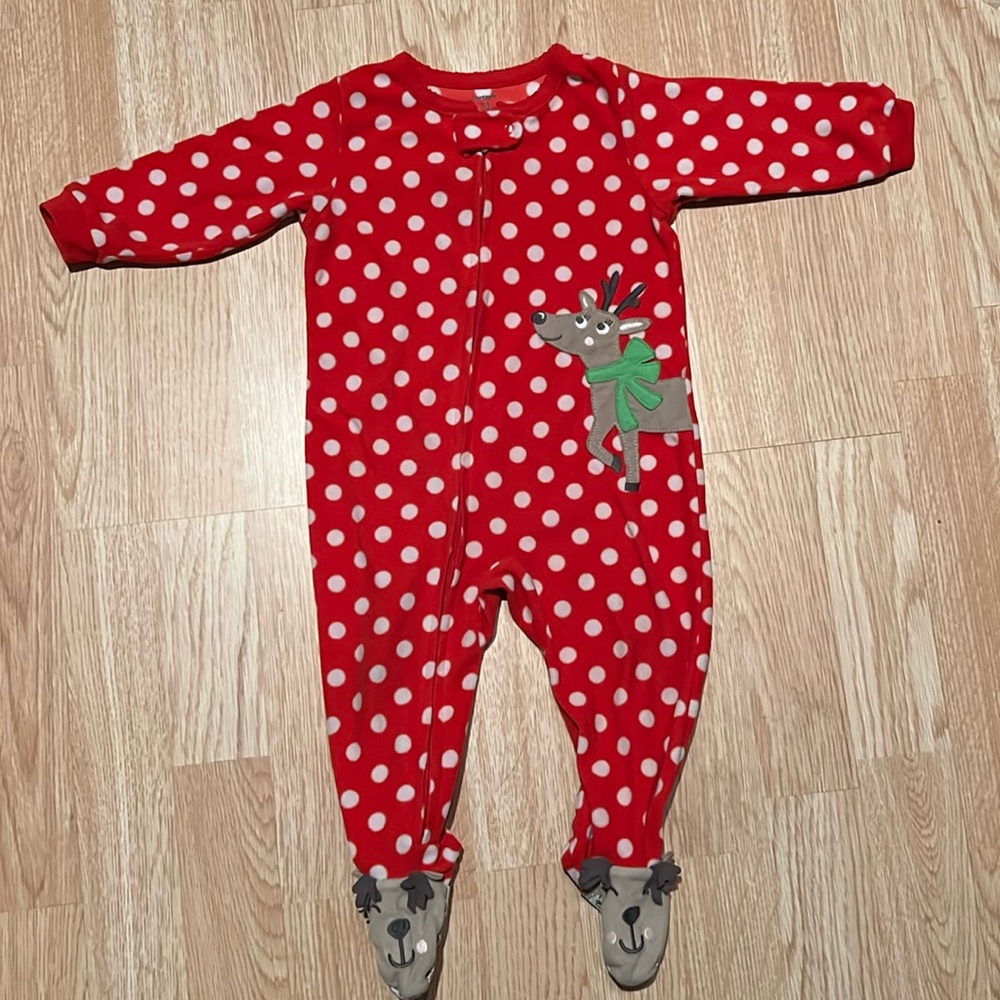 Carters 12 Month Fleece Polka Dot Pajamas with Reindeer